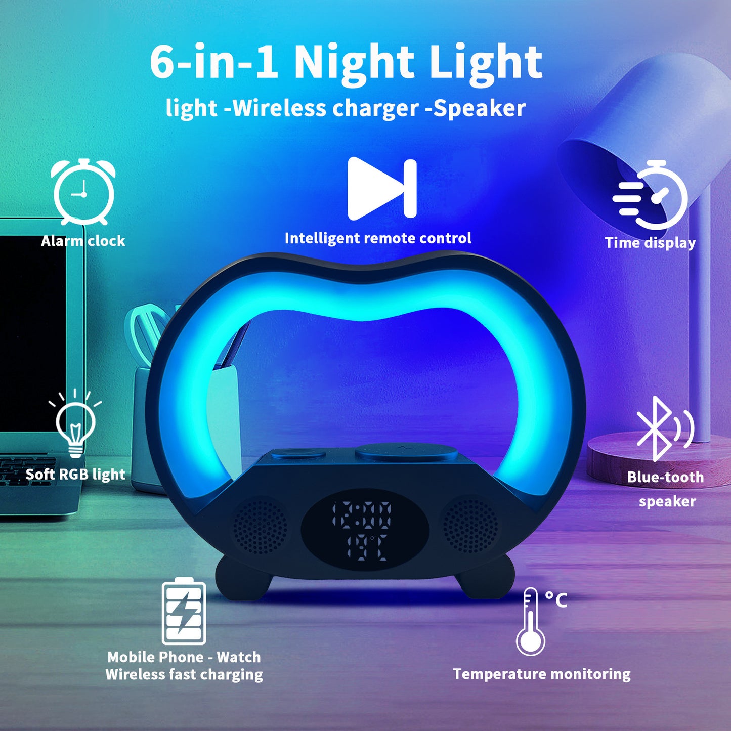 6 In 1 Smart Remote Control Bluetooth LED Table Lamp
