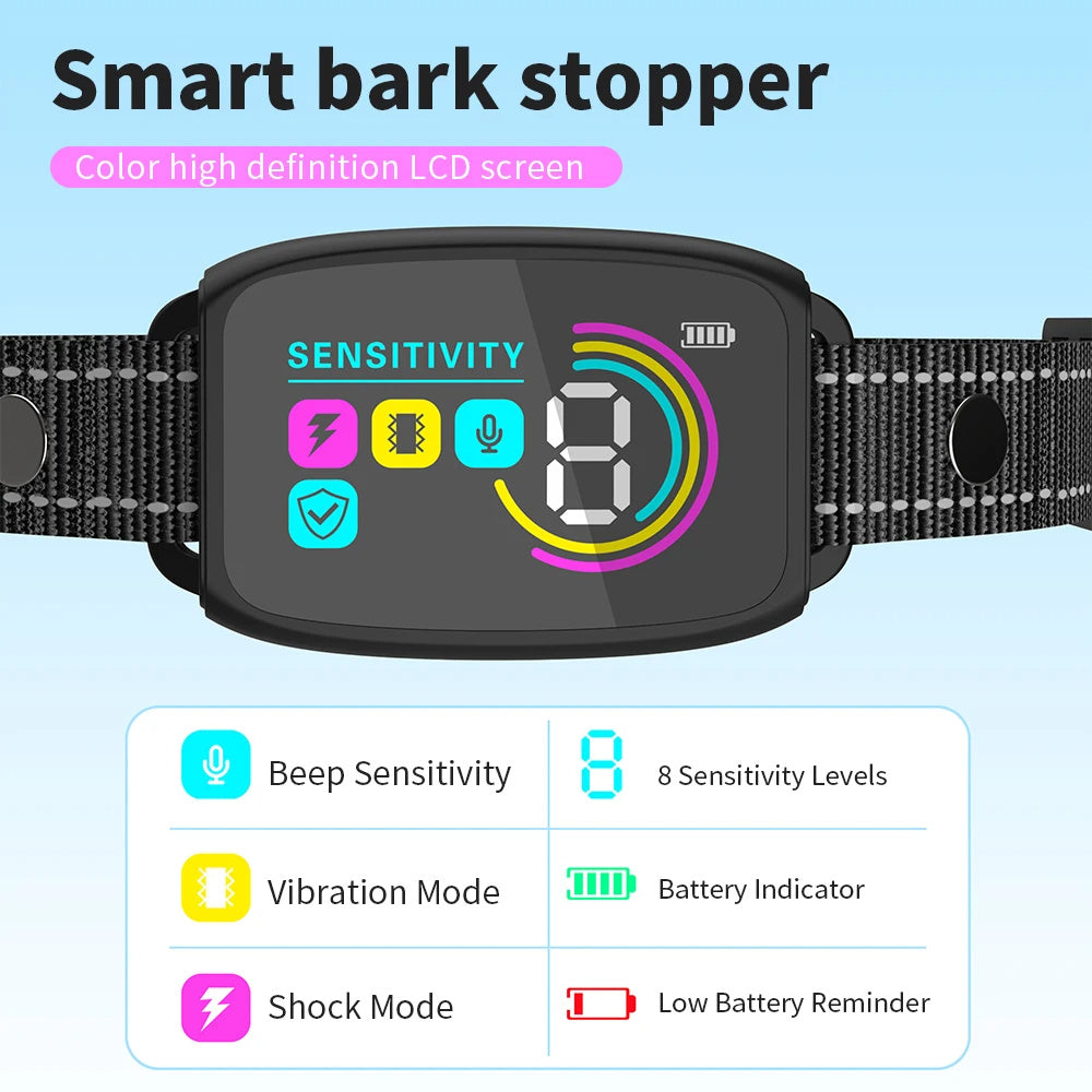 Automatic Anti Barking Dog Collar Rechargeable HD Digital Display IP67 Waterproof